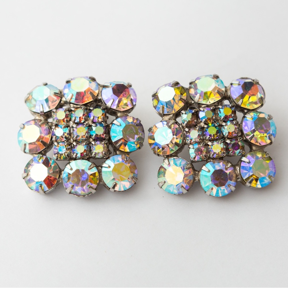 Vintage earrings 80s rhinestone earrings clip on earrings - Picture 5 of 10